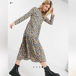 ASOS Design long sleeved tiered smocked midi dress